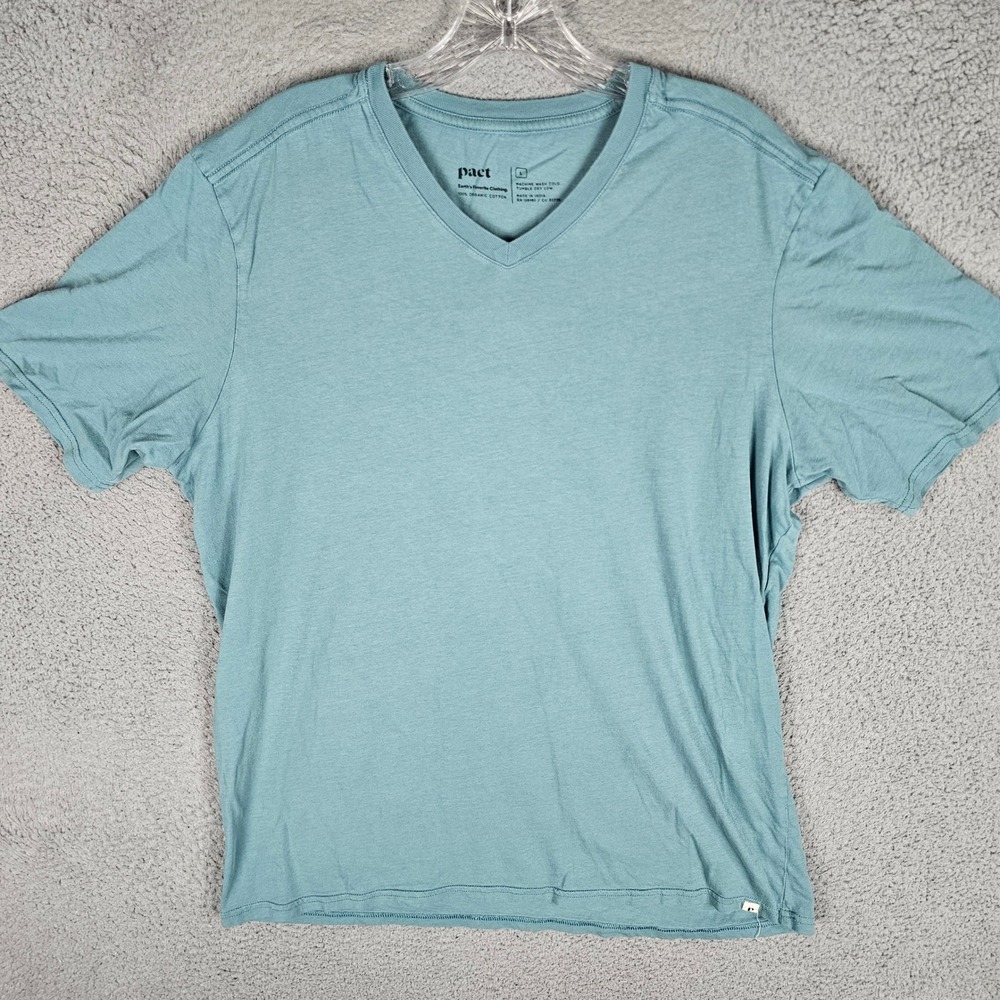 Pact V-Neck T-Shirt Mens Large Blue Organic Cotton Short Sleeve Tee Essential